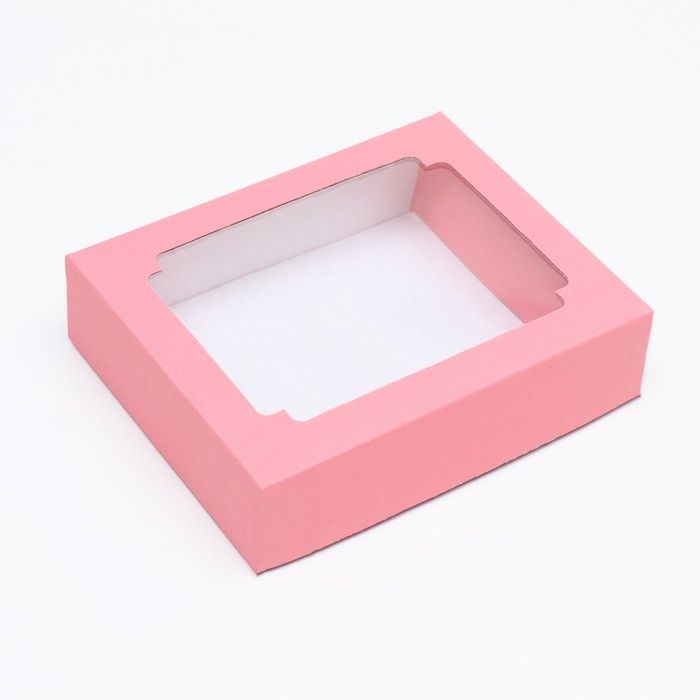 Коробка сборная без печати крышка-дно красная с окном 18 х 15 х 5 см Коробка сборная без печати крышка-дно красная с окном 18 х 15 х 5 см