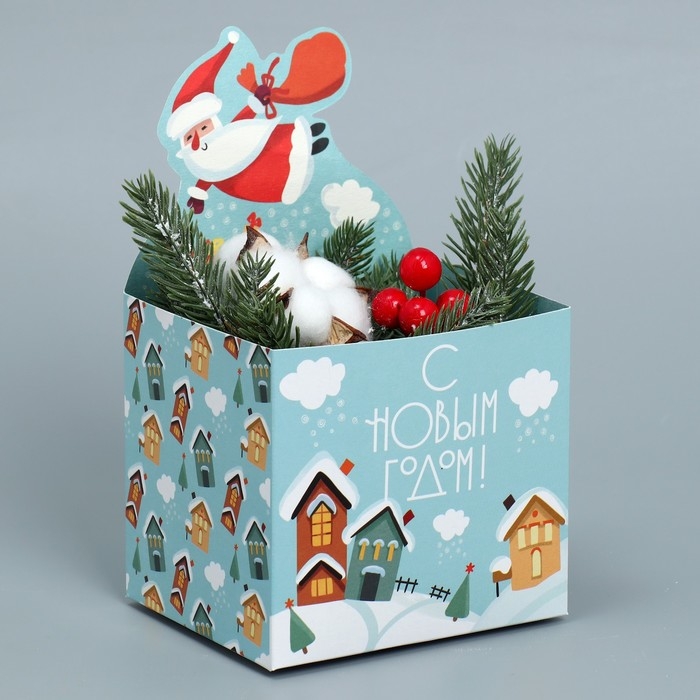 Коробка новогодняя для мини-букетов «С новым годом», 12 х 17 х 10 см, Новый год Коробка новогодняя для мини-букетов «С новым годом», 12 х 17 х 10 см, Новый год