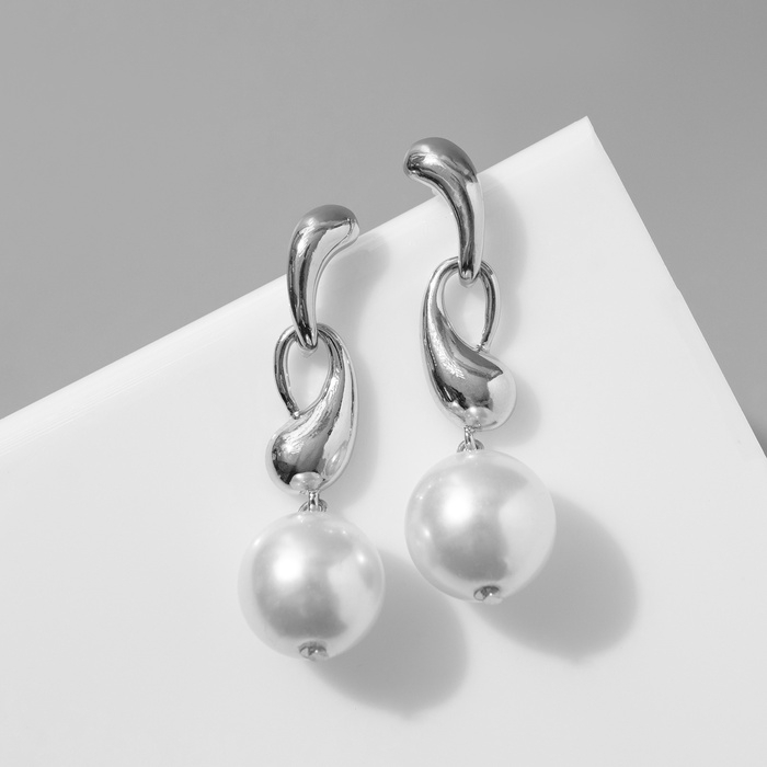 Серьги с жемчугом «Бусина» миниатюрность мах, цвет серебро Серьги с жемчугом «Бусина» миниатюрность мах, цвет серебро