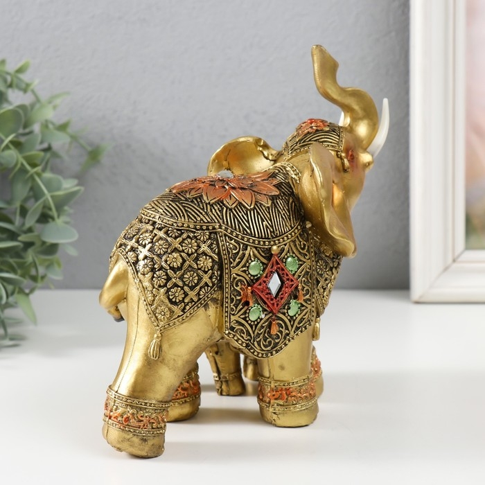 Сувенир полистоун Сувенир полистоун "Слониха и слонёнок в попоне с цветком" бронза 15х12,5х17,5 см