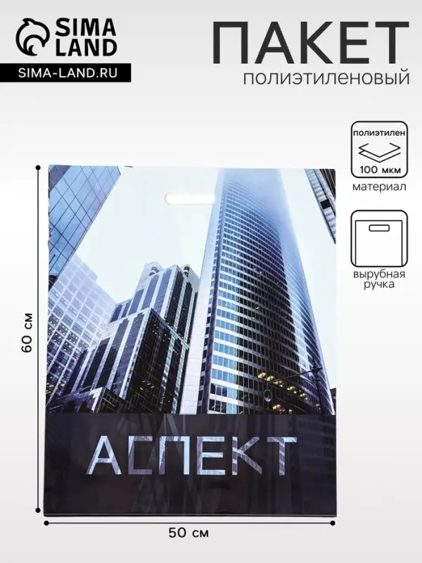 Пакет &laquo;Аспект&raquo;, полиэтиленовый с вырубной ручкой, 50&times;60 см, 100 мкм