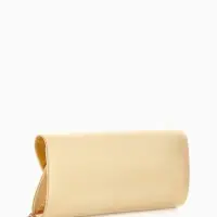 Сумка-клатч женская вечерняя на магните, на золотистой цепочке, однотонная, бежевая