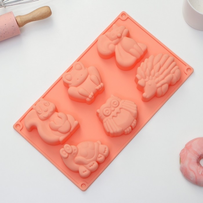 Форма для выпечки Доляна «Животные. Зоопарк», силикон, 29×17×3 см, 6 ячеек (7,5×5,5 см), цвет оранжевый Форма для выпечки Доляна «Животные. Зоопарк», силикон, 29×17×3 см, 6 ячеек (7,5×5,5 см), цвет оранжевый