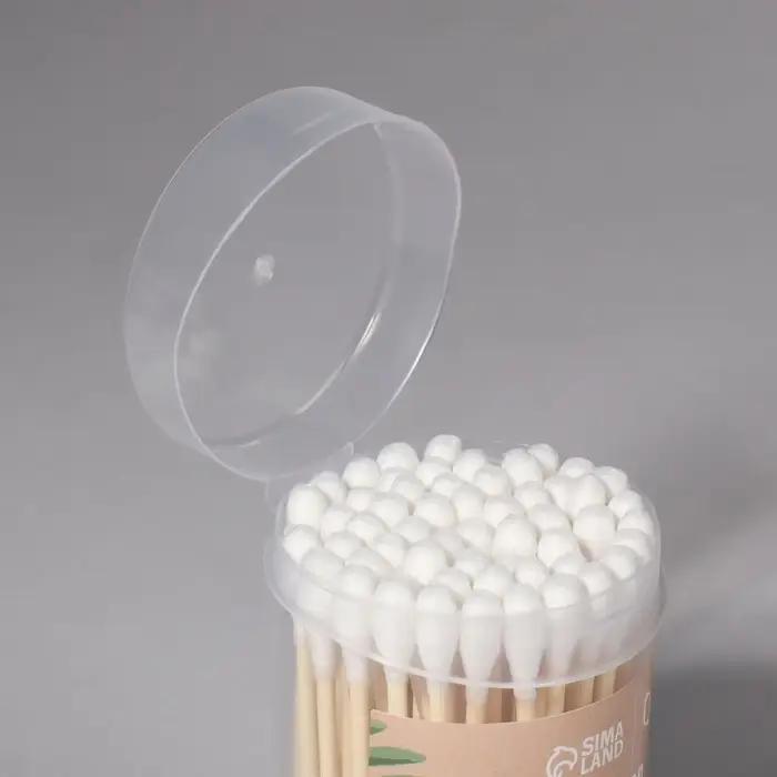 Ватные палочки на деревянной основе, биоразлагаемые, 7 см, 64 шт., в пластиковом органайзере