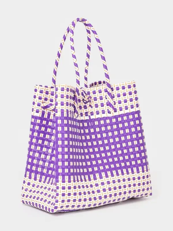 Сумка плетёная, 40&times;20&times;55 см, пластик, фиолетово-белая