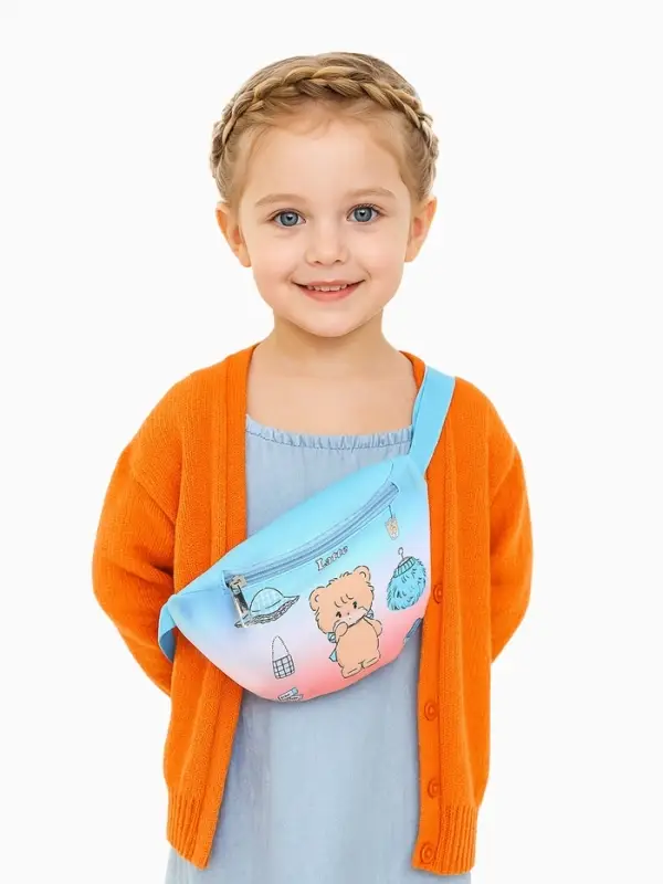 Сумка поясная детская для девочки на молнии, голубая, розовая