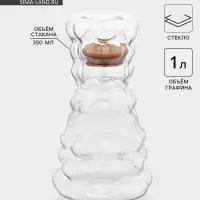 Графин &laquo;Рельеф&raquo;, 1 л, 13&times;24 см, со стаканом 350 мл, с бамбуковой крышкой, стекло, прозрачный