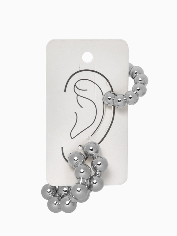 Набор серьги и каффы 3 шт «Бублики» дутые, цвет серебро