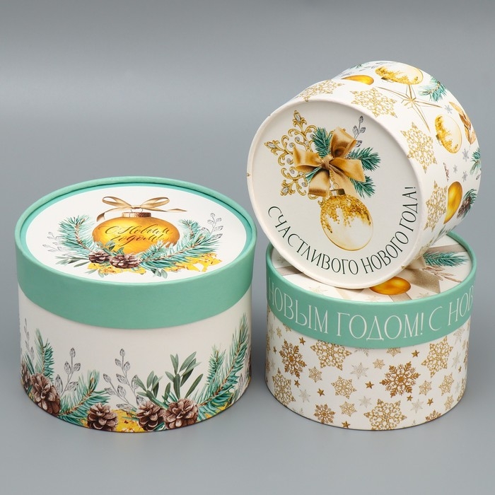 Набор шляпных коробок 3 в 1 «Золото», 16 х 10, 14 х 9, 13 х 8.5 см, Новый год Набор шляпных коробок 3 в 1 «Золото», 16 х 10, 14 х 9, 13 х 8.5 см, Новый год