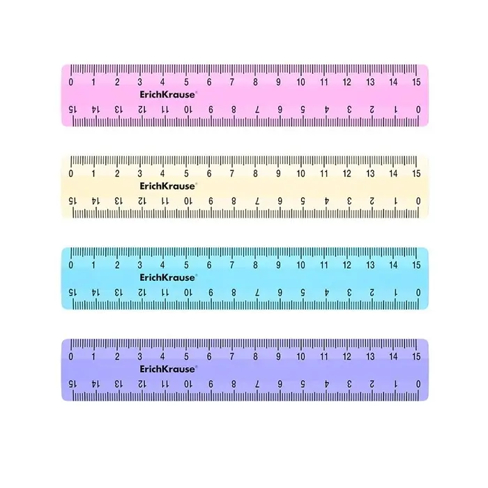 Линейка ErichKrause. Pastel, 15 см, непрозрачная, двухсторонняя шкала, МИКС