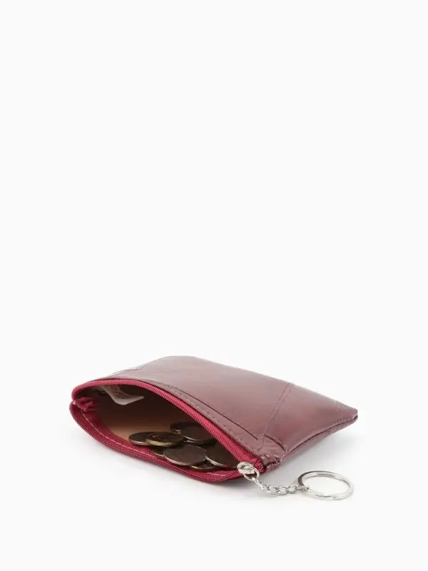 Кошелёк-монетница на молнии, однотонный, 15&times;0.5&times;11 см, бордовый
