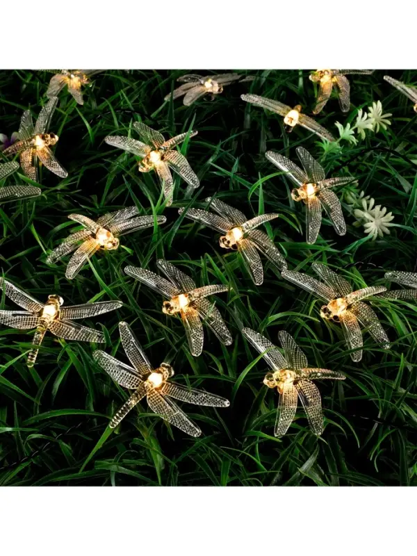 Гирлянда &laquo;Нить&raquo;, 4.5 м, уличная, с насадками &laquo;Стрекоза&raquo;, IP44, 30 LED, 2 режима, солнечная батарея, тёмная нить, свечение тёплое белое