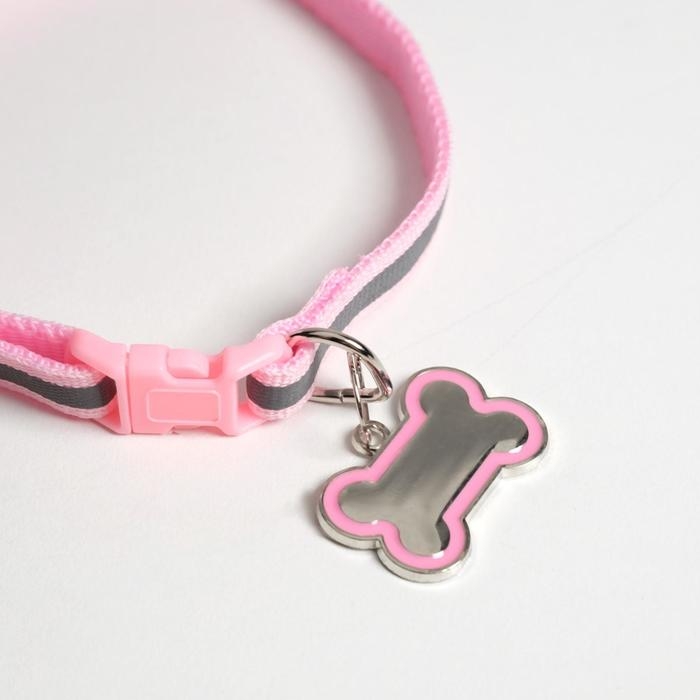 Ошейник светоотражающий с адресником, 30×1 см, капрон, розовый Ошейник светоотражающий с адресником, 30×1 см, капрон, розовый