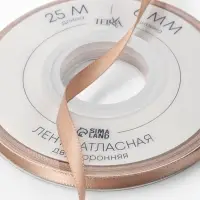 Лента атласная TEIRA, двухсторонняя, 6 мм, 25&plusmn;1 м, бежевая №812