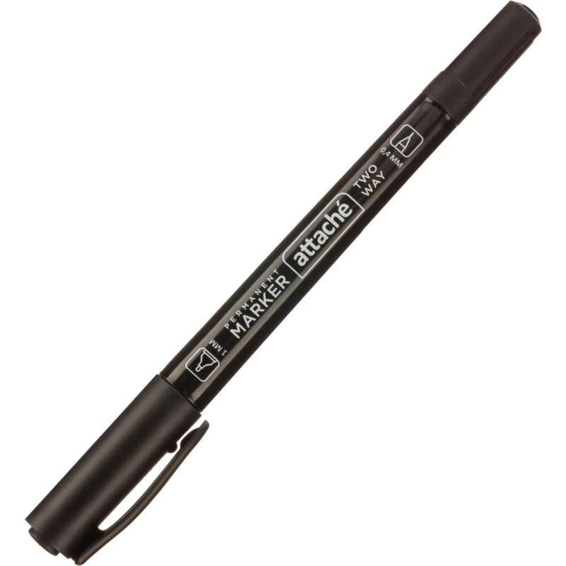 Маркер перманентный Attache 0,4/1мм черный, двусторонний, игольчатый/кругл