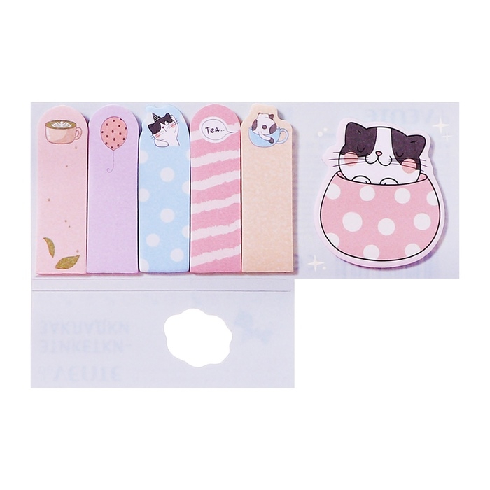 Закладки с клеевым краем бумажные, deVENTE Black&White cat, дизайн 45 х 45мм, 15 х 50мм, 6 цветов по 20 листов