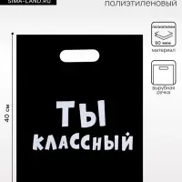 Пакет с приколами, полиэтиленовый с вырубной ручкой, &laquo;Ты классный&raquo; 31&times;40 см, 60 мкм