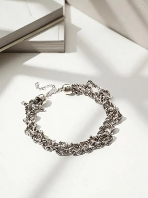 Колье &laquo;Цепь&raquo;, косичка, цвет глянцевое серебро, 40 см