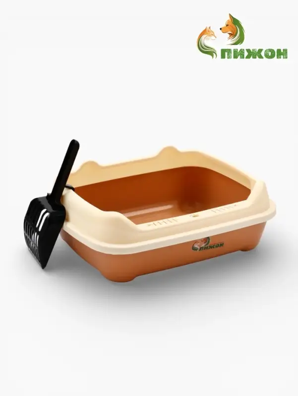 Туалет, 36&times;28&times;14 см, с боковым входом, бортами и совком, коричневый