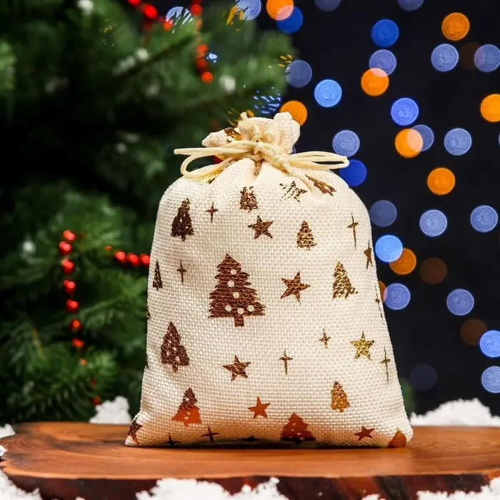 Мешочек подарочный новогодний из холщи «Елочки», 13×18 см Мешочек подарочный новогодний из холщи «Елочки», 13×18 см