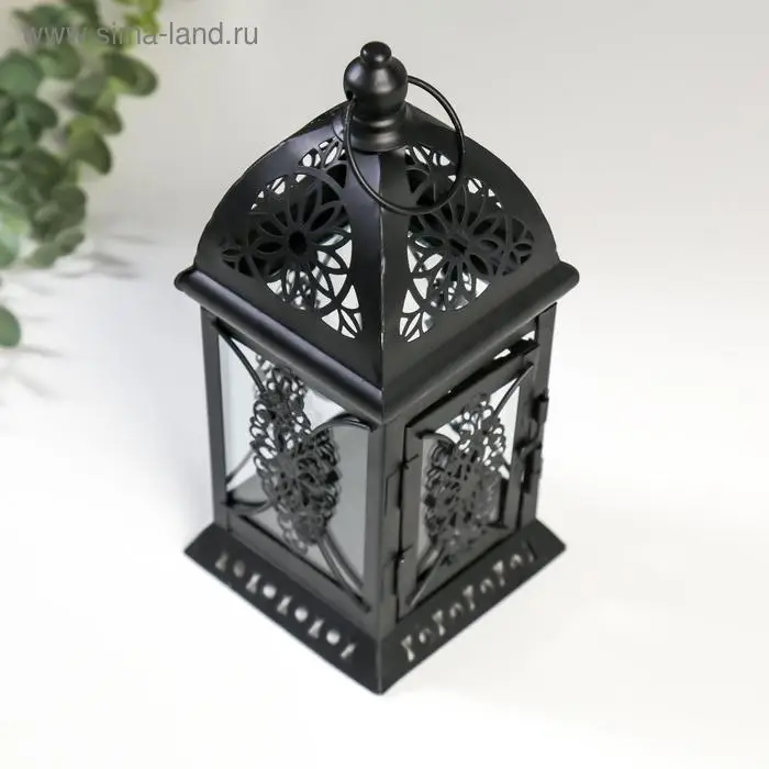 Подсвечник металл, стекло на 1 свечу  Подсвечник металл, стекло на 1 свечу "Фонарик. Фес" чёрная 21,5х9,7х9,7 см