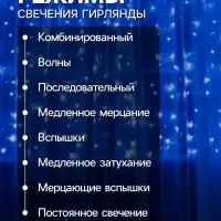 Гирлянда &laquo;Занавес&raquo; 2&times;1.5 м, IP20, прозрачная нить, 360 LED, свечение синее, 8 режимов, 220 В