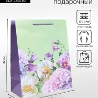 Пакет подарочный ламинированный &laquo;Цветы&raquo;, 26&times;12&times;32 см
