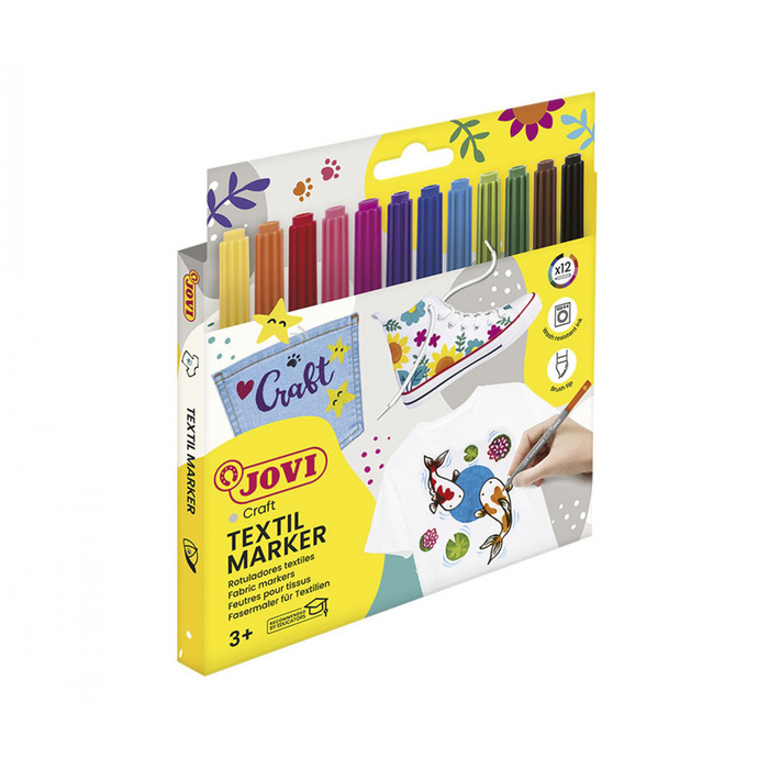 Фломастеры для ткани 12 цветов, JOVI, европодвес Фломастеры для ткани 12 цветов, JOVI, европодвес