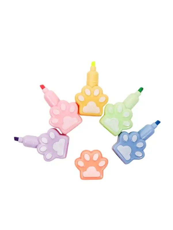 Набор маркеров-текстовыделителей &laquo;Лапки&raquo;, 6 цветов, скошенный наконечник, узел 4 мм