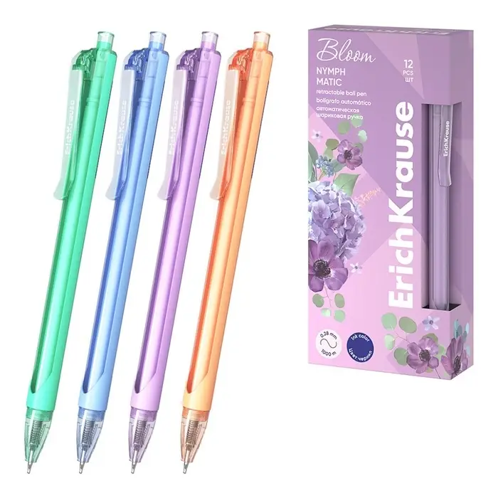 Ручка шариковая авт ErichKrause Nymph Matic Pastel bloom, узел 0,7мм, цвет чернил синий
