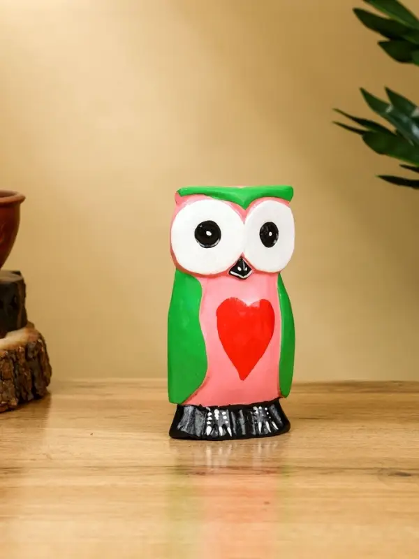 Набор сувенирный «Совята с сердечком», h=15 см, h=13 см, h=10 см, дерево, розово-зелёный