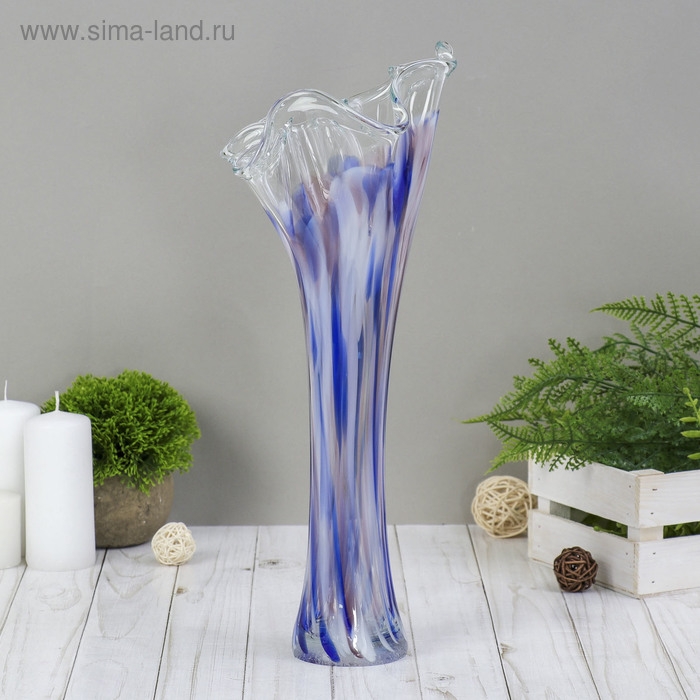 Ваза  Ваза "Волна" 40 см, бело-сине-марганцевая
