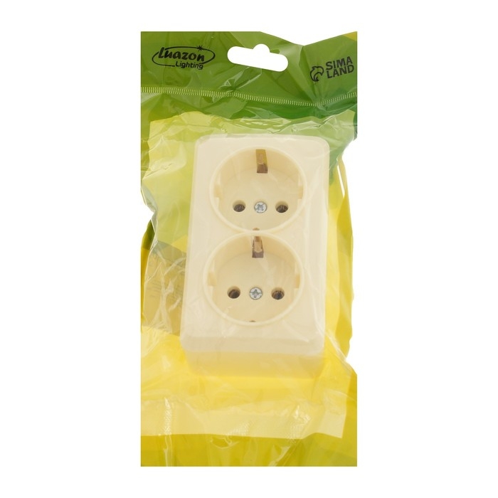 Розетка двухместная Luazon Lighting  Розетка двухместная Luazon Lighting "Лига", 16 А, накладная, с з/к, бежевая