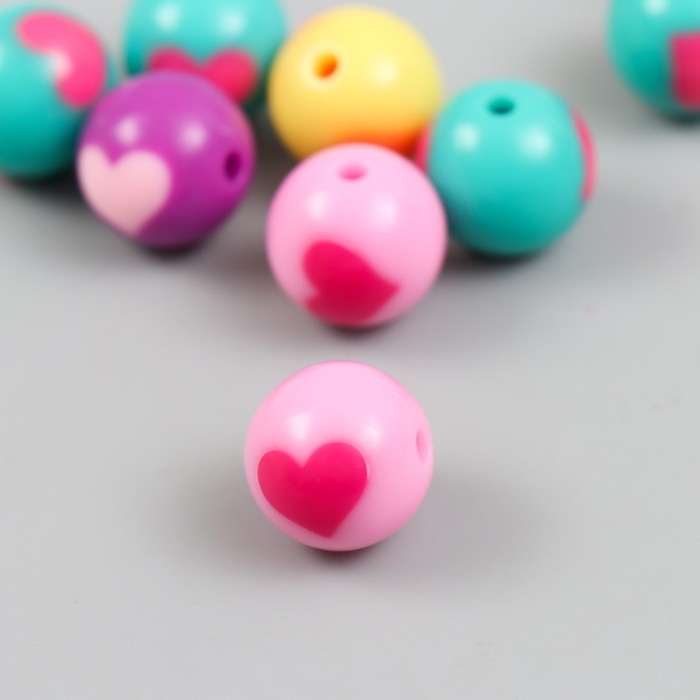 Бусины пластик Бусины пластик "Шарик с сердечком" глянец МИКС d=1,6 см набор 20 гр
