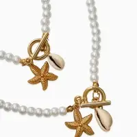 Набор 2 пред-та: бусы.браслет "Жемчуг", звезда, цвет белый в золоте L=18/42см №6