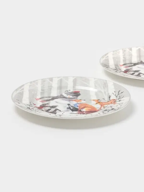 Набор тарелок новогодних «Снежные забавы», 2 шт., d=25.5 см, керамика, подарочная упаковка, белый Набор тарелок новогодних «Снежные забавы», 2 шт., d=25.5 см, керамика, подарочная упаковка, белый