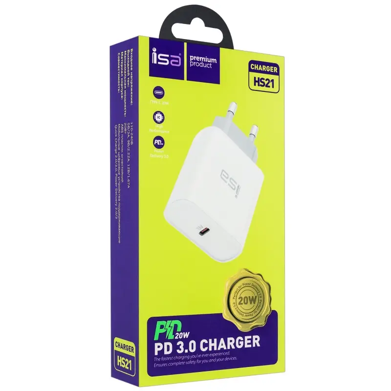 Переходник сетевого зарядного устройства HS21 на Type-C PD20W ISA белый