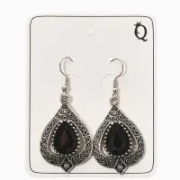 Серьги со стразми "Винтаж" капля, цвет чёрный в чернёном серебре