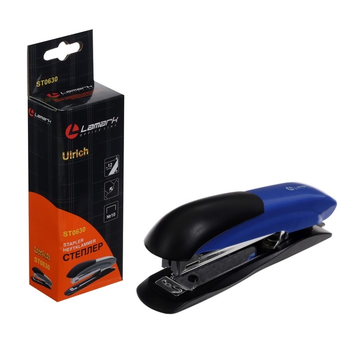 Степлер Lamark Ulrich №10, металлический корпус, встроенный антистеплер, индикатор скоб, до 12 листов, синий Степлер Lamark Ulrich №10, металлический корпус, встроенный антистеплер, индикатор скоб, до 12 листов, синий