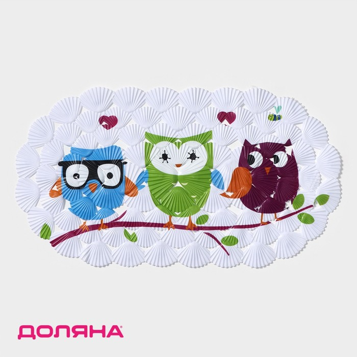 Коврик противоскользящий в ванну на присосках Доляна «Совы», 37×67 см Коврик противоскользящий в ванну на присосках Доляна «Совы», 37×67 см
