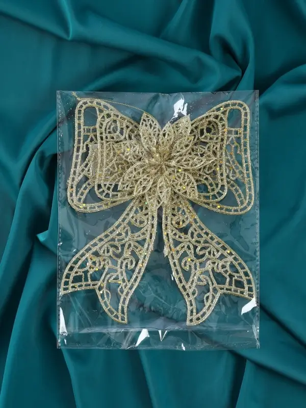 Ёлочная игрушка &laquo;Зимнее волшебство. Бант с цветком&raquo; пластик, 18&times;12.5 см, золото