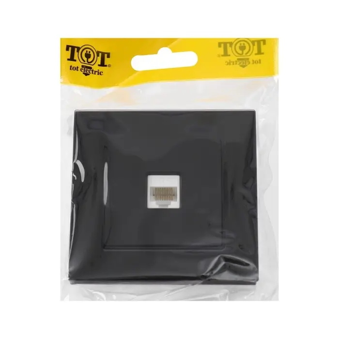Розетка компьютерная TOT Glossy Glass, стекло, скрытая, одноместная, чёрная