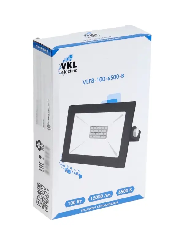 Прожектор  светодиодный VKL electric, 100 Вт, 12000 Лм, 6500К, IP65, 220V, черный, свеч.хол.бел. 109