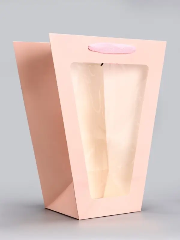 Пакет - переноска для цветов 18&times;14&times;35&times;28 см, розовый