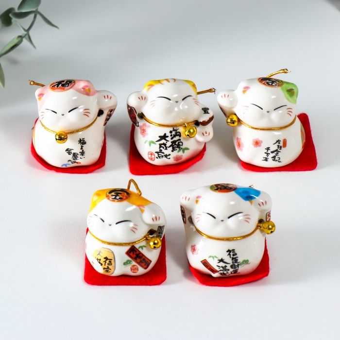 Сувенир керамика Сувенир керамика "Манэки-нэко - пухлые щёчки" 4,5х3,8х4,6 см набор 5 шт