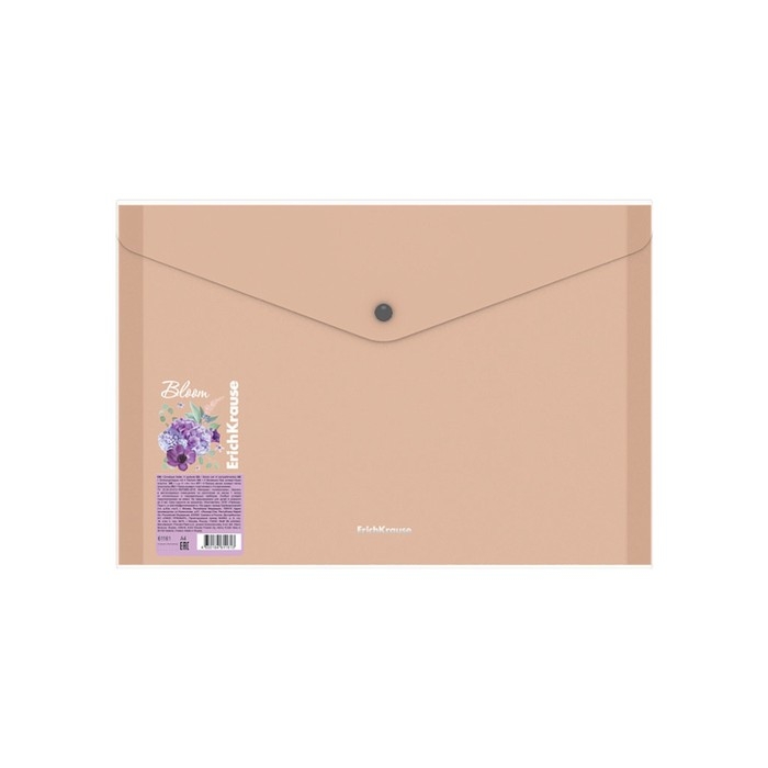 Папка-конверт на кнопке А4, 550 мкм, ErichKrause Matt Pastel Bloom, 4 отделения, с расширением, прозрачная, тиснение  Папка-конверт на кнопке А4, 550 мкм, ErichKrause Matt Pastel Bloom, 4 отделения, с расширением, прозрачная, тиснение "песок", МИКС