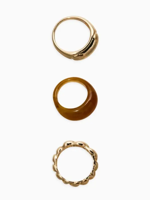 Набор колец 3 шт "Новый стиль" натурель, размер МИКС, цвет коричневый в золоте