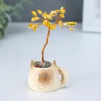 Сувенир "Котик-кружка и жёлтое дерево" 12 камней 3,5х4,7х7,5 см