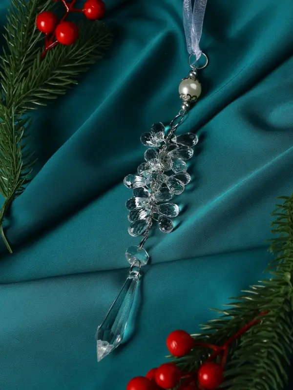 Украшение ёлочное "Льдинка" гроздь кристалл, 18х2,5 см, прозрачный