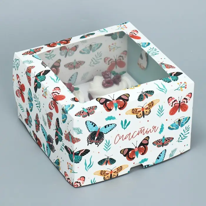Коробка для капкейков, кондитерская упаковка двухсторонняя, 4 ячейки «Бабочки», 16 х 16 х 10 см Коробка для капкейков, кондитерская упаковка двухсторонняя, 4 ячейки «Бабочки», 16 х 16 х 10 см